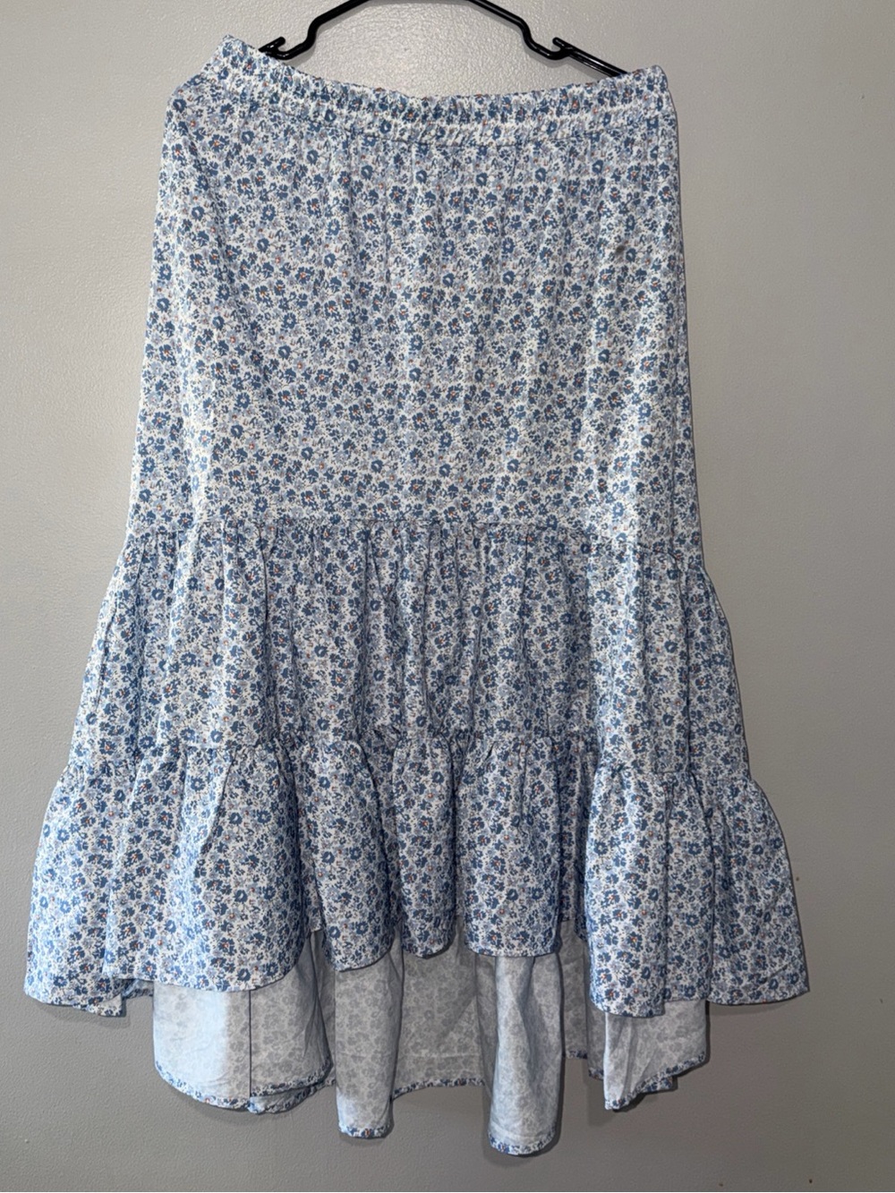 FASHION Floral Tiered Maxi Skirt Blue Boho Cottagecore Cottage Elastic Waist L